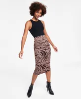 Bar Iii Women's Printed Pull-On Midi Jersey Skirt , Created for Macy's