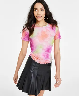 Bar Iii Women's Tie-Dye Mesh Short-Sleeve T-Shirt, Created for Macy's