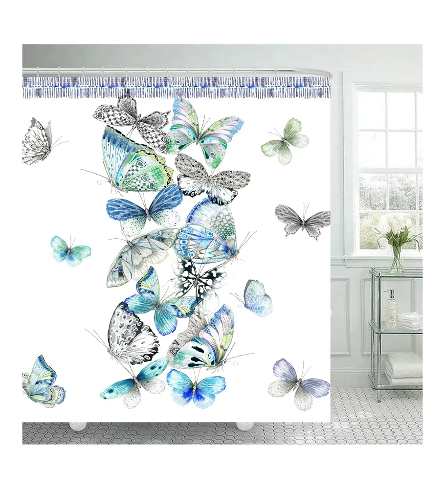 Designers Guild Papillons Cobalt Shower Curtain, 72" x 72"