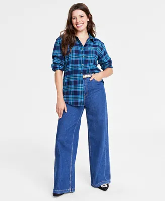 On 34th Women's Cotton Flannel Plaid Tunic Shirt, Created for Macy's