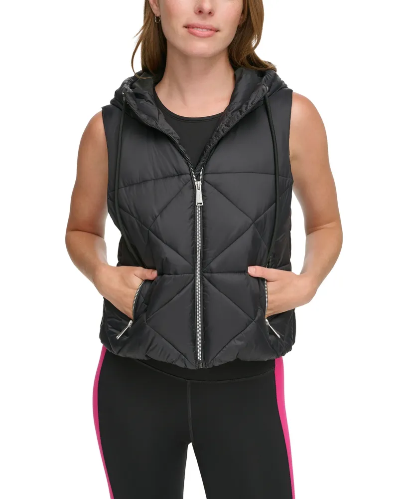 Calvin Klein Womens Performance Hooded Puffer Vest Colorblocked