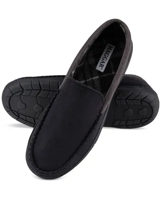 Haggar Men's Indoor/Outdoor Microsuede Venetian Slipper with Plaid Fleece Lining