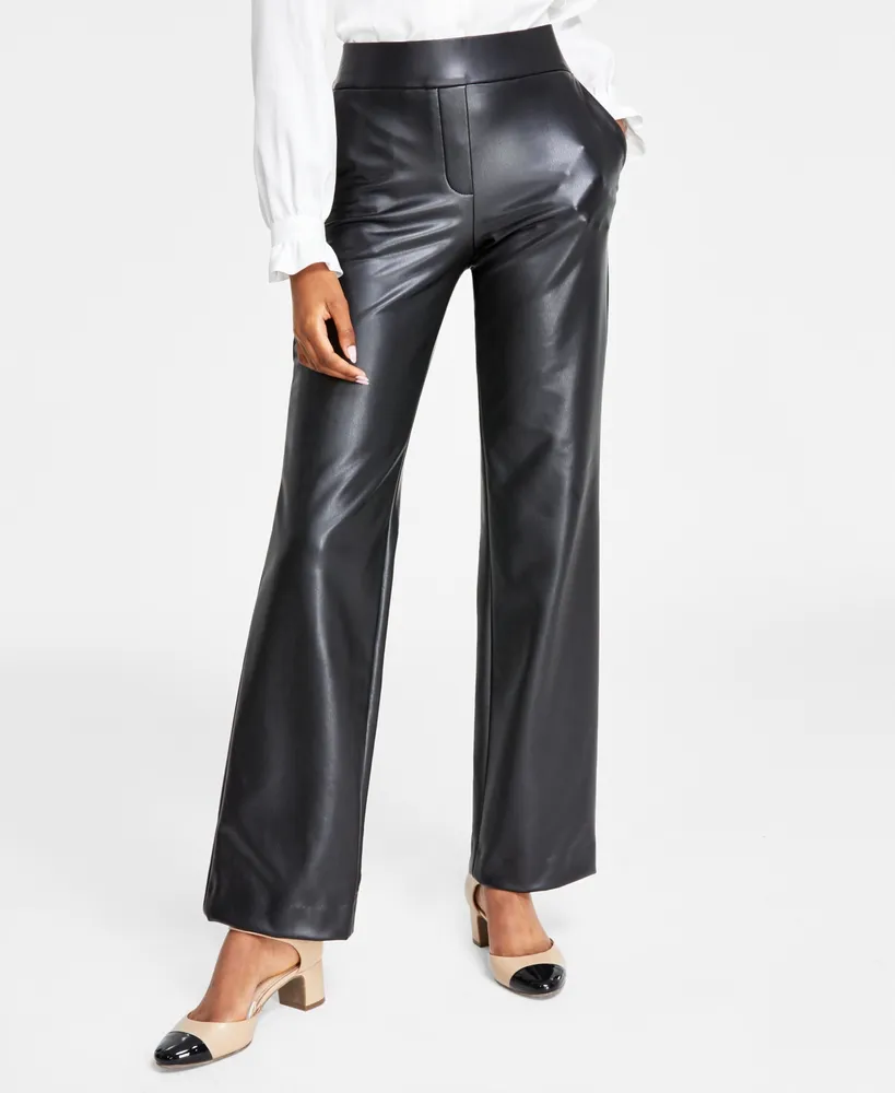 Anne Klein Women's Pull-On Faux-Leather Slash-Pocket Pants