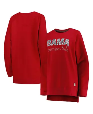Women's Pressbox Crimson Alabama Crimson Tide Steamboat Animal Print Raglan Pullover Sweatshirt