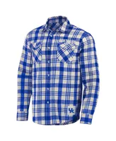 Men's Darius Rucker Collection by Fanatics Royal, Natural Kentucky Wildcats Plaid Flannel Long Sleeve Button-Up Shirt