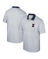 Men's Colosseum White, Navy Illinois Fighting Illini Print Stripe Polo Shirt