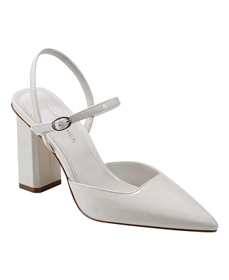Marc Fisher Women's Doster Block Heel Pointy Toe Dress Pumps - Ivory Patent