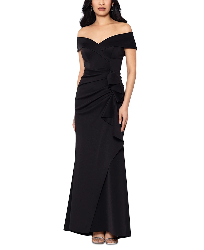 Xscape Petite Off-The-Shoulder Ruffle Gown