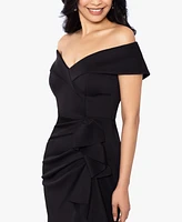 Xscape Scuba Off-The-Shoulder Gown