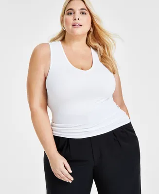 Bar Iii Plus Size V-Neck Seamless Tank Top, Created for Macy's