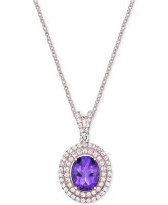 Amethyst (3-1/5 ct. t.w.) & White Topaz (2-1/20 ct. t.w.) Oval Halo 18" Pendant Necklace in Sterling Silver