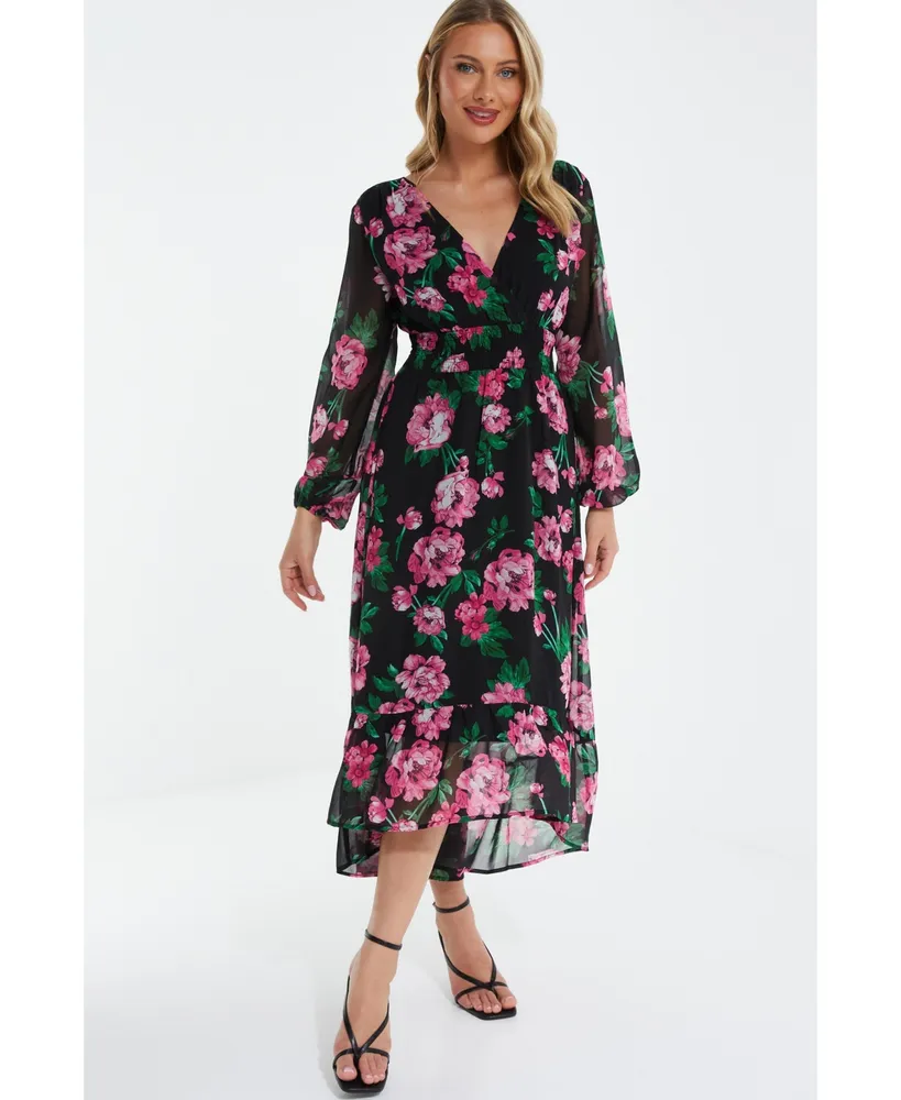 Quiz Women's Floral Chiffon Dip Hem Dress