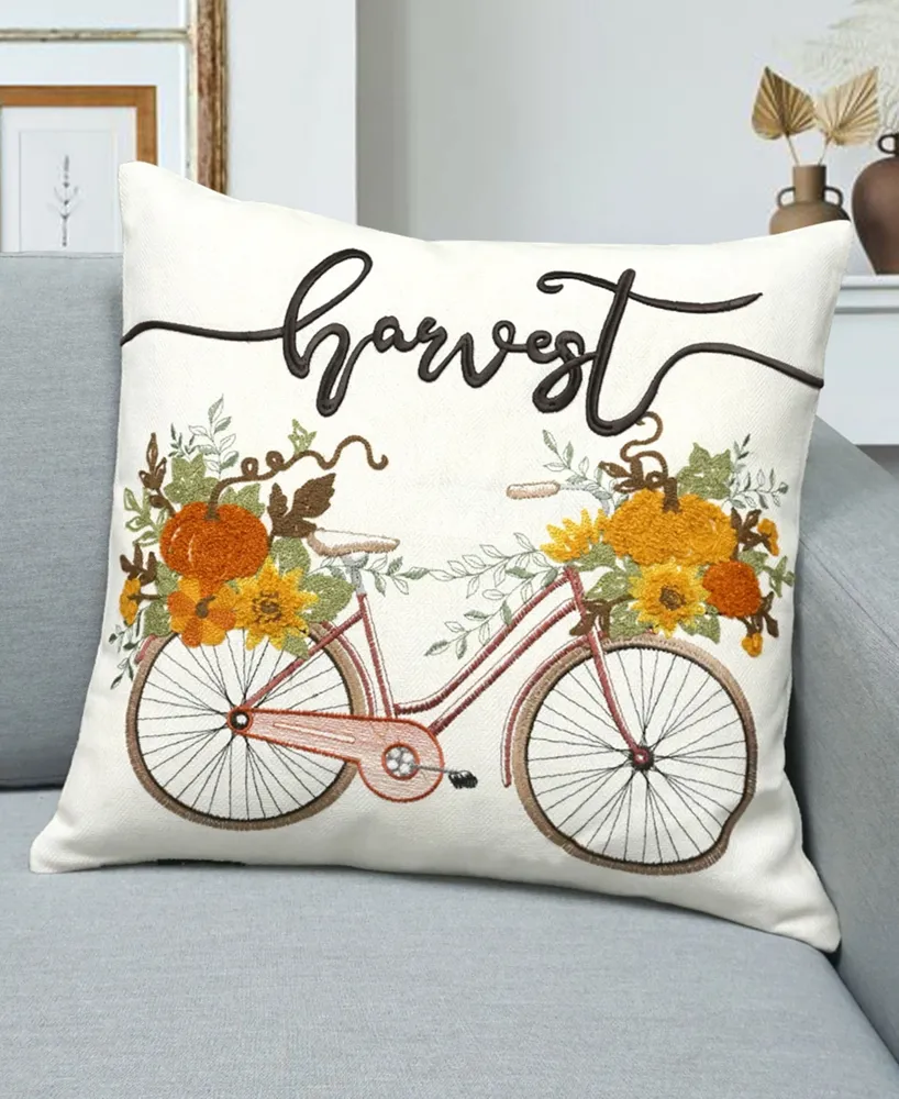 Millihome Harvest Bicycle on Herringbone Base Decorative Pillow, 20" x 20"