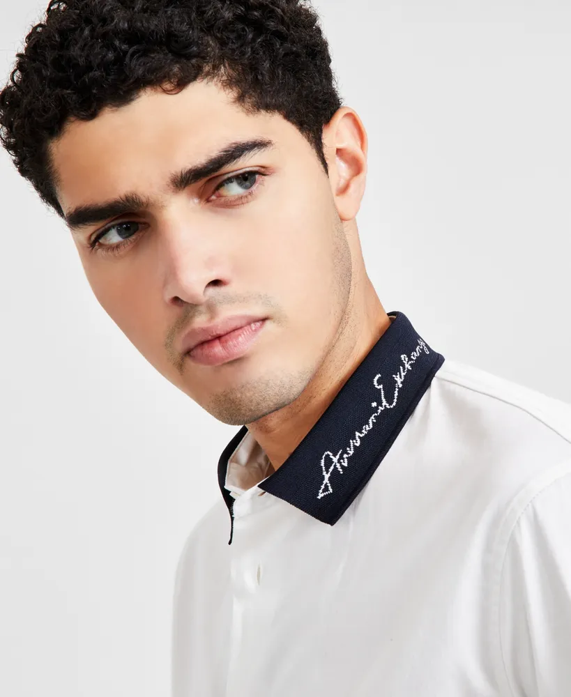 A|X Armani Exchange Men's Classic Fit Signature Logo Collar Long-Sleeve Shirt