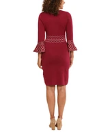 London Times Women's Contrast-Stitch Bell-Sleeve Sweater Dress