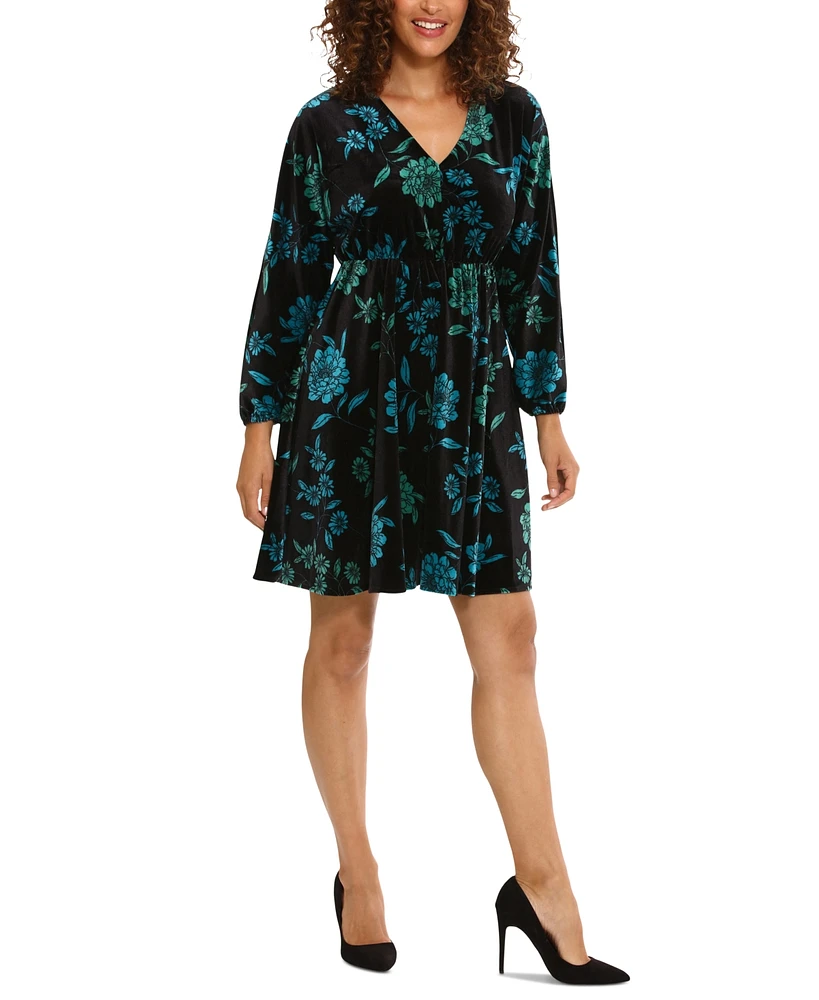 London Times Women's Dolman-Sleeve Velvet Fit & Flare Dress