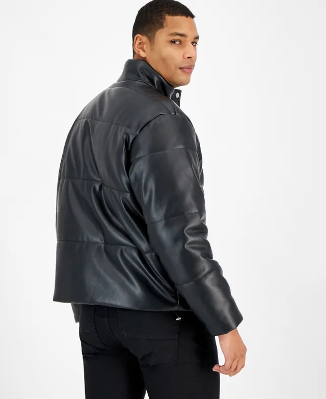 I.N.C. International Concepts Men's Regular-Fit Faux-Leather Bomber Jacket  with Removable Hood, Created for Macy's - Macy's