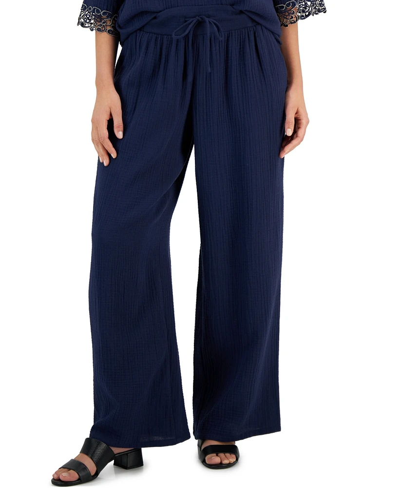 Jm Collection Women's Wide Leg Gauze Pants