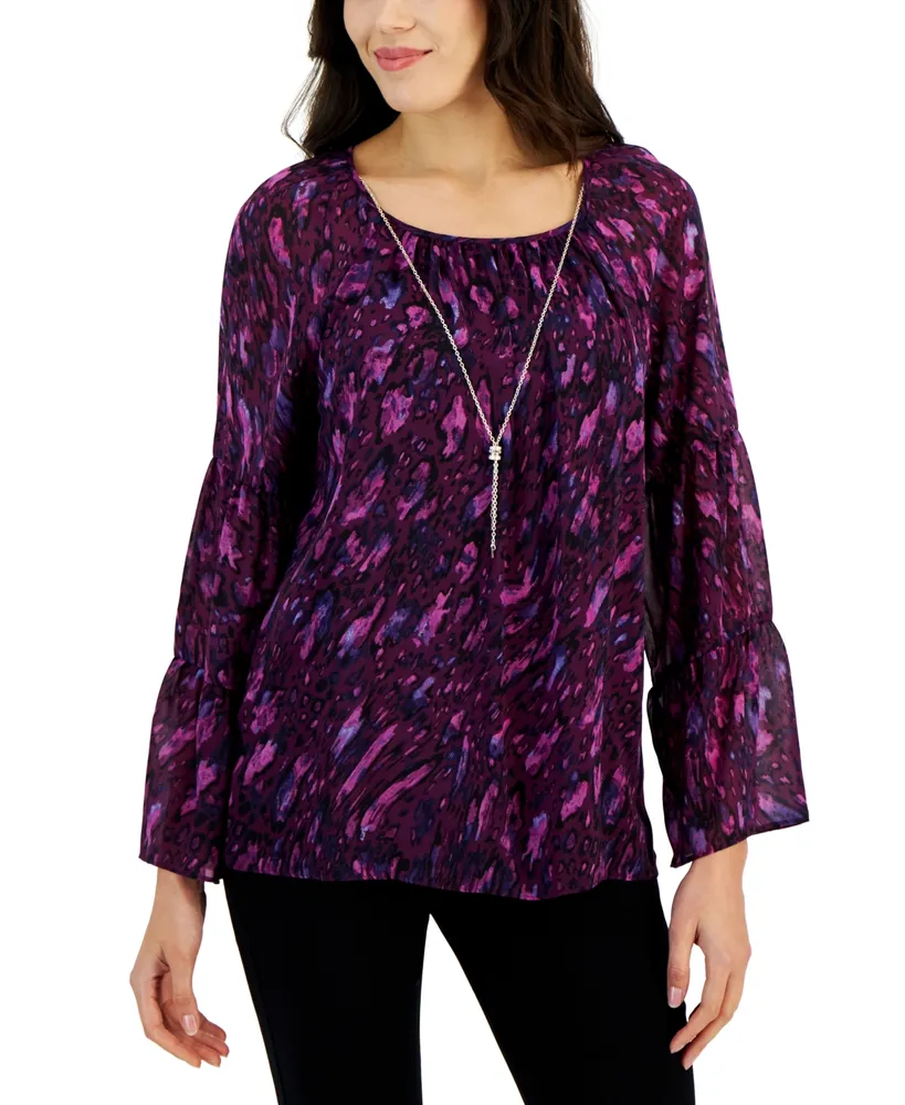Jm Collection Women's Glam Animal Printed Knit Top, Created for Macy's