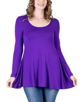 24seven Comfort Apparel Women's Long Sleeve Swing Style Flare Tunic Top