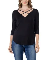 24seven Comfort Apparel Women's Criss Cross Round Hemline Tunic Top