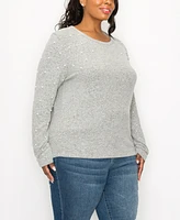 Coin 1804 Plus Long Sleeve Pullover Top with Imitation Pearls