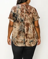 Coin 1804 Plus Tie Dye V-neck Rolled Short Sleeve Top