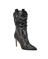 Guess Women's Benisa Pointy Toe Western Heeled Scrunch Booties - Black Croco