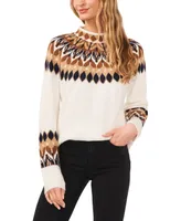 CeCe Women's Fair Isle Long Sleeve Mock Neck Sweater