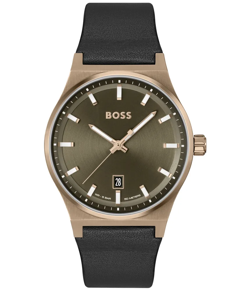 Hugo Boss Men's Candor Quartz Basic Calendar Black Leather Watch 41mm