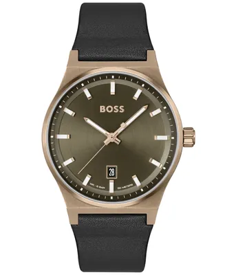 Boss Men's Candor Quartz Basic Calendar Black Leather Watch 41mm