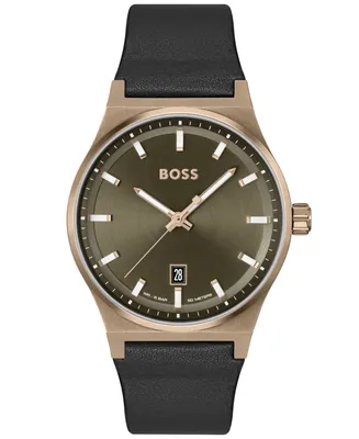 Hugo Boss Men's Candor Quartz Basic Calendar Black Leather Watch 41mm