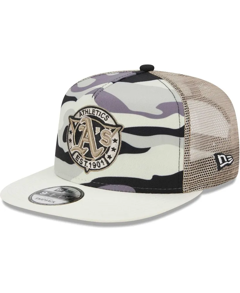 Men's New Era White Oakland Athletics Chrome Camo A-Frame 9FIFTY Trucker Snapback Hat