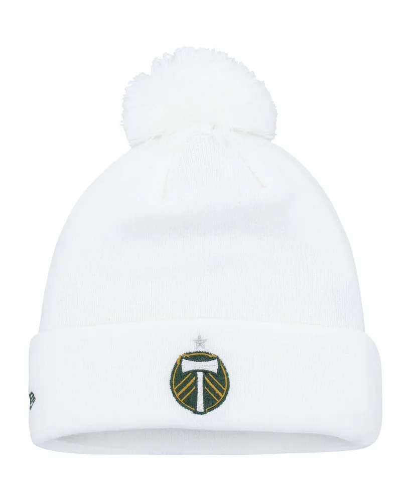 Men's New Era White Portland Timbers Jersey Hook Cuffed Knit Hat with Pom