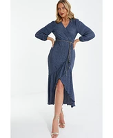 Quiz Women's Long Sleeve Belted Wrap Midi Dress