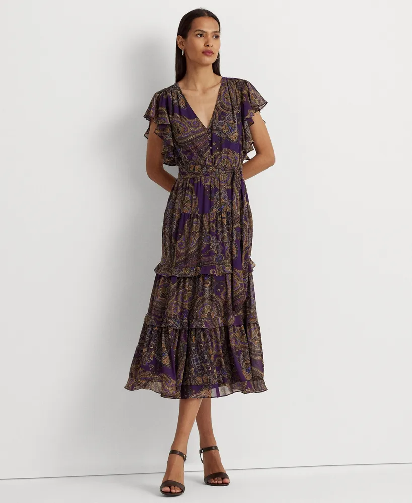Lauren Ralph Lauren Women's Belted Georgette Dress - Macy's