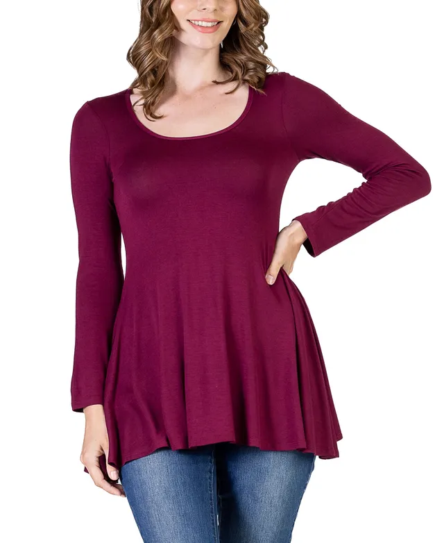 24seven Comfort Apparel Women's Flare Sleeve Elastic Neckline Tunic Tops -  ShopStyle