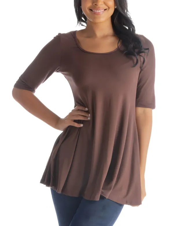 24seven Comfort Apparel Women's Elbow Sleeve Swing Tunic Top