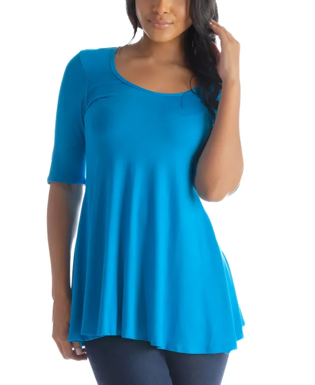 24seven Comfort Apparel Women's Elbow Sleeve Swing Tunic Top