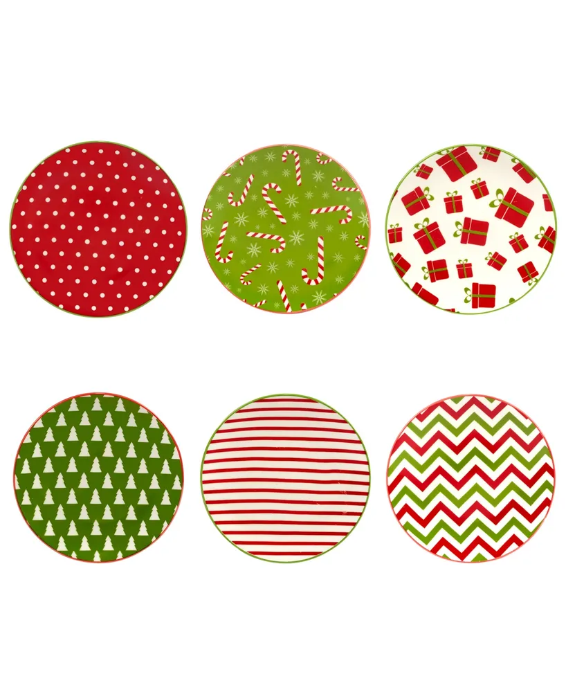 Certified International Holiday Fun 6" Canape Plates Set of 6, Service for 6