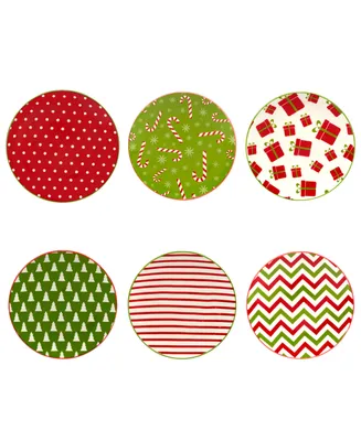 Certified International Holiday Fun 6" Canape Plates Set of 6, Service for 6