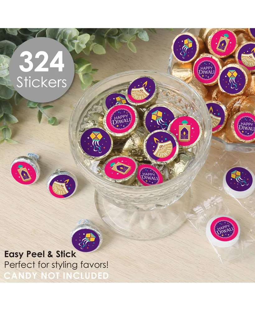 Happy Diwali Festival of Lights Party Small Round Candy Stickers 324 Ct - Assorted Pre
