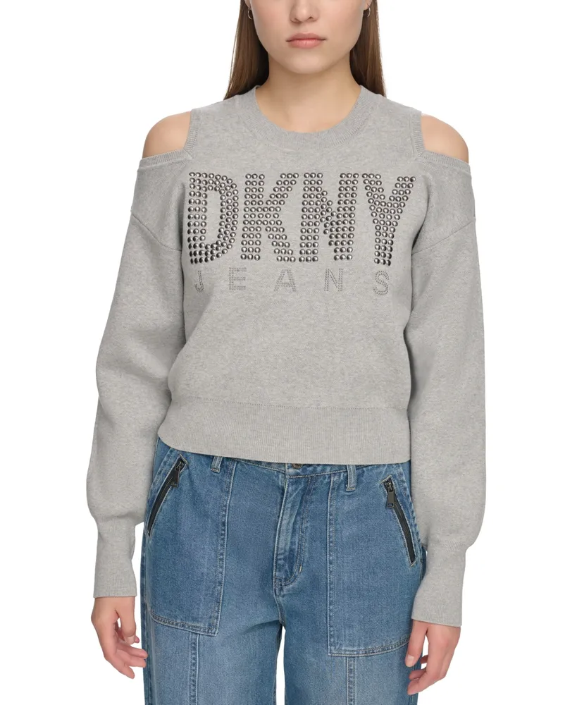 Dkny Jeans Women's Cold-Shoulder Embellished-Logo Sweatshirt