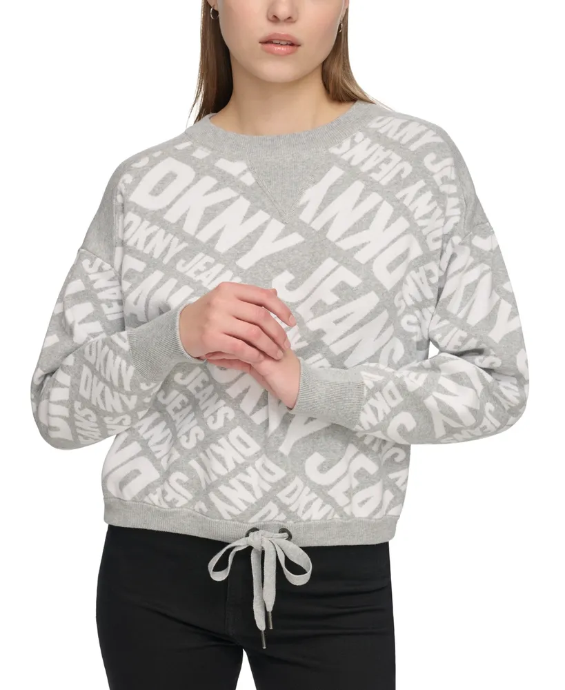 Dkny Jeans Women's Crewneck Drawstring-Hem Logo Sweater