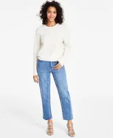 Calvin Klein Jeans Womens Crewneck Long Sleeve Lurex Sweater Straight Leg Ankle Jeans