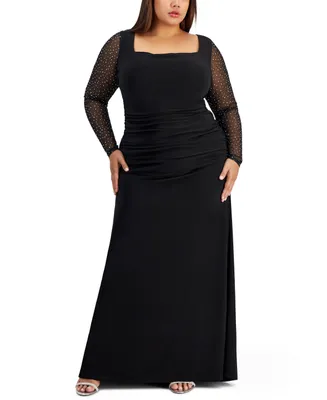 City Studios Trendy Plus Size Ruched Lace-Up-Back Gown
