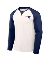 Men's Nfl x Darius Rucker Collection by Fanatics Cream, Navy New England Patriots Long Sleeve Raglan T-shirt