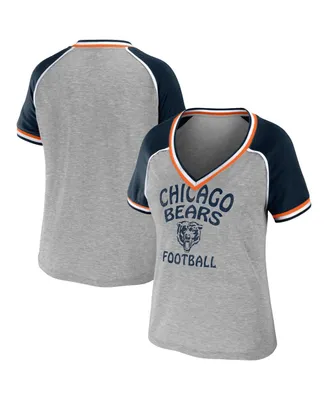 Women's Wear by Erin Andrews Heather Gray Chicago Bears Throwback Raglan V-Neck T-shirt