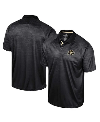 Men's Colosseum Black Colorado Buffaloes Honeycomb Raglan Polo Shirt