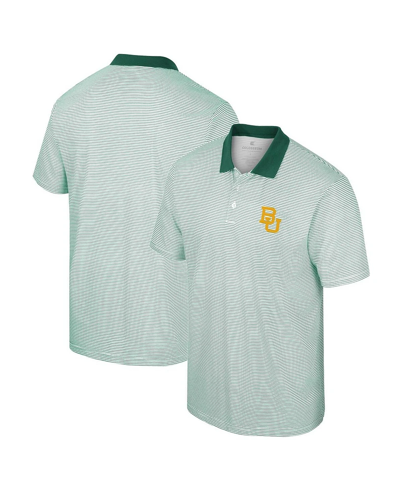 Men's Colosseum White, Green Baylor Bears Print Stripe Polo Shirt